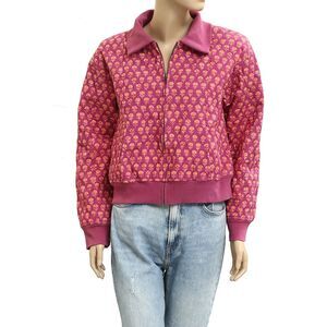 Free People Floral Printed Bomber Jacket Top Long Sleeve Ribbed XS New 283582